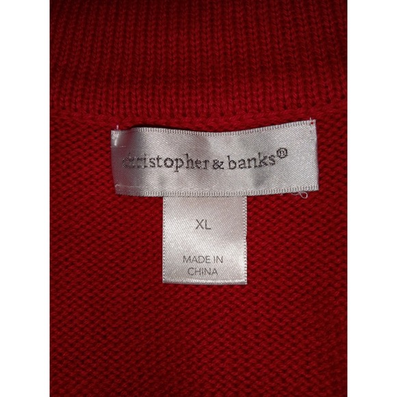 Vtg Christopher & Banks Sweater Vest Women's Sz XL Red Zip Up  Snowman - Picture 5 of 7